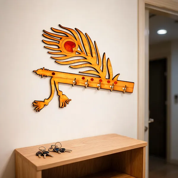 Wooden_Peacock_Feather_Flute_Design_Wall_Key_Holder