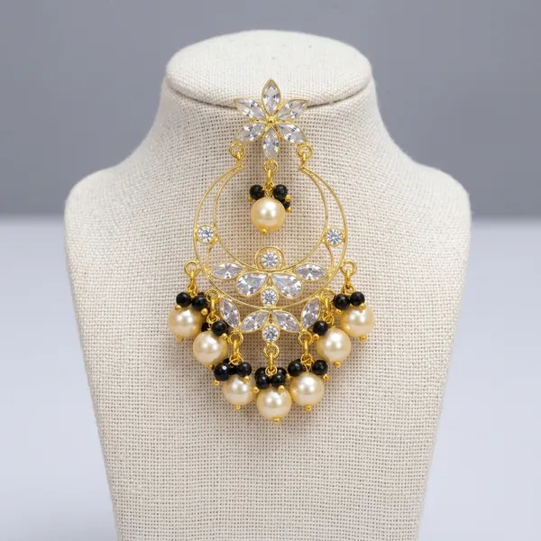14_Ct_Polki_Handmade_Gold_Floral_Pearl_Black_Bead_Chandbali_Earrings_For_Women