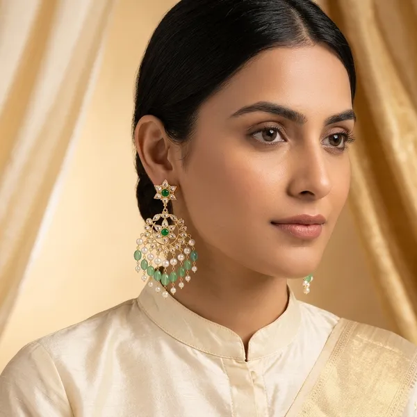 14_Ct_Polki_Handmade_Gold_Plated_Green_Stone_Pearl_Drop_Chandbali_Earrings_For_Women