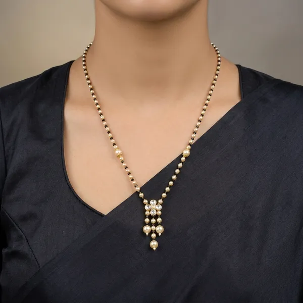 14_Ct_Polki_Handmade_Gold_Black_Beaded_Mangalsutra_With_Pearl_Pendant_For_Women