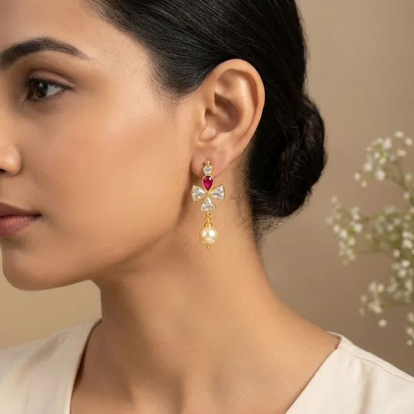 14_Ct_Polki_Handmade_Gold_Plated_Stud_With_Pearl_Drops_For_Women