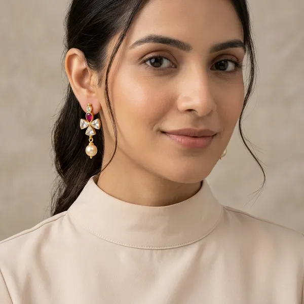 14_Ct_Polki_Handmade_Gold_Plated_Stud_With_Pearl_Drops_For_Women