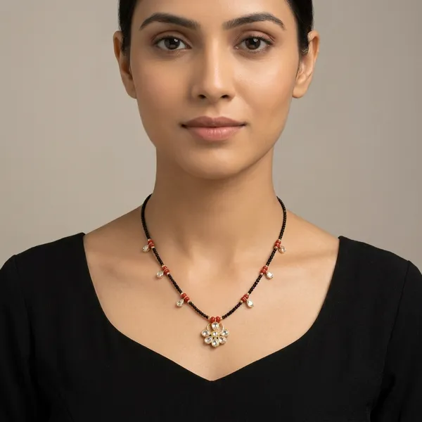 14_Ct_Polki_Handmade_Black_Beaded_Mangalsutra_Necklace_With_Floral_Pendant_For_Women