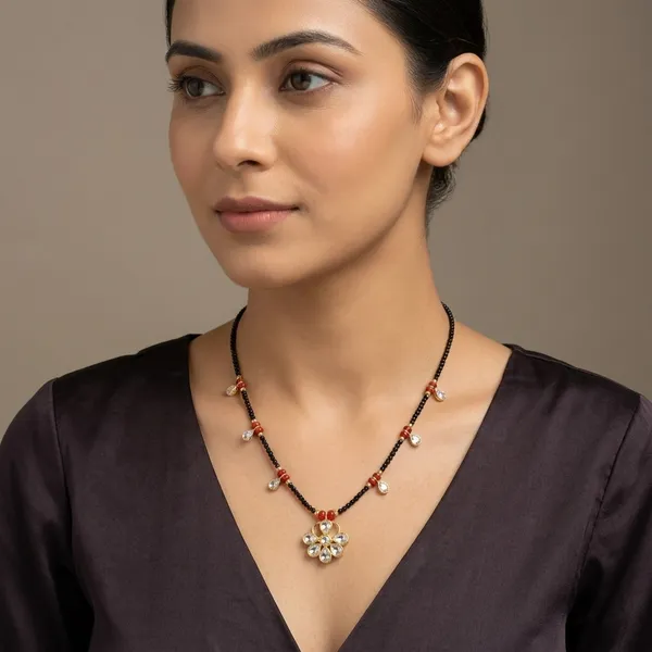 14_Ct_Polki_Handmade_Black_Beaded_Mangalsutra_Necklace_With_Floral_Pendant_For_Women