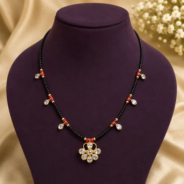 14_Ct_Polki_Handmade_Black_Beaded_Mangalsutra_Necklace_With_Floral_Pendant_For_Women