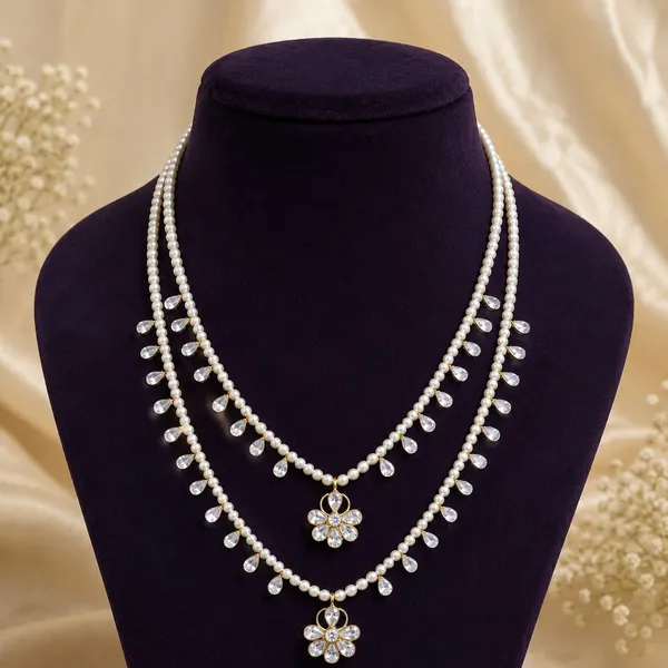 14_Ct_Polki_Handmade_White_Pearl_Layered_Floral_Pendant_Necklace_For_Women