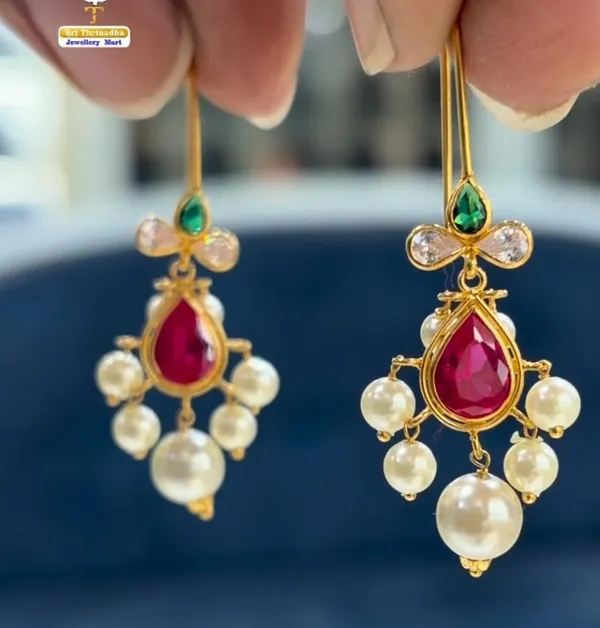 14_Ct_Polki_Handmade_Gold_Plated_Ruby_Emerald_Pearl_Drop_Earrings_For_Women