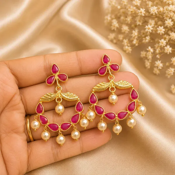 14_Ct_Polki_Handmade_Gold-Plated_Ruby_Pearl_Chandelier_Earrings_For_Women