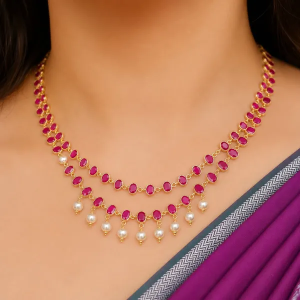 14_Ct_Polki_Handmade_Gold_Plated_Ruby_Pearl_Layered_Necklace_For_Women