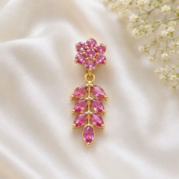 14_Ct_Polki_Handmade_Pink_Stone_Floral_Drop_Earring_For_Women