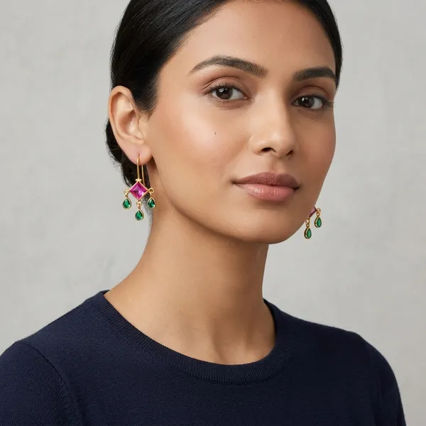 14_Ct_Polki_Handmade_Gold_Plated_Pink_And_Green_Stone_Chandelier_Drop_Earrings_For_Women