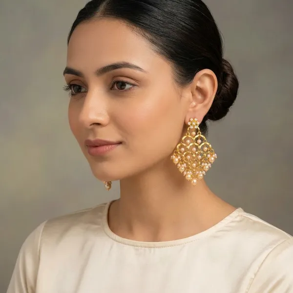 Gold_Plated_Pearl_Floral_Chandelier_Earrings_For_Women