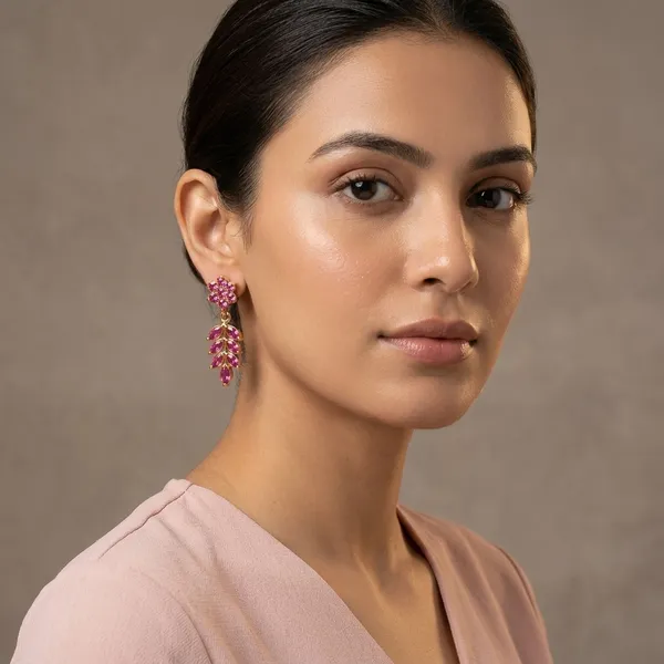 14_Ct_Polki_Handmade_Pink_Stone_Floral_Drop_Earring_For_Women