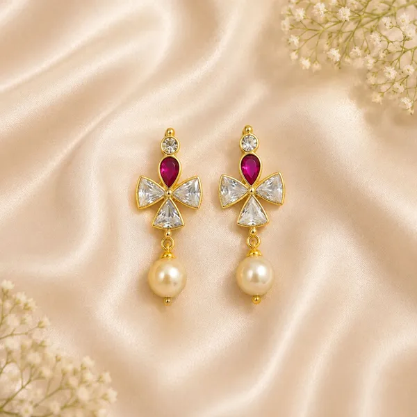 14_Ct_Polki_Handmade_Gold_Plated_Stud_With_Pearl_Drops_For_Women