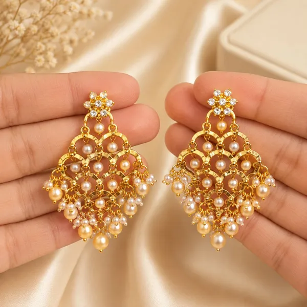 Gold_Plated_Pearl_Floral_Chandelier_Earrings_For_Women