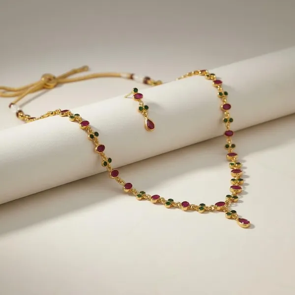 14_Ct_Polki_Handmade_Gold-Toned_Multicolor_Stone_Necklace_With_Earrings_Set