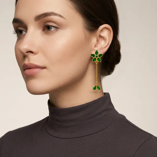 14_Ct_Polki_Handmade_Green_Stone_Floral_Drop_Earrings_For_Women