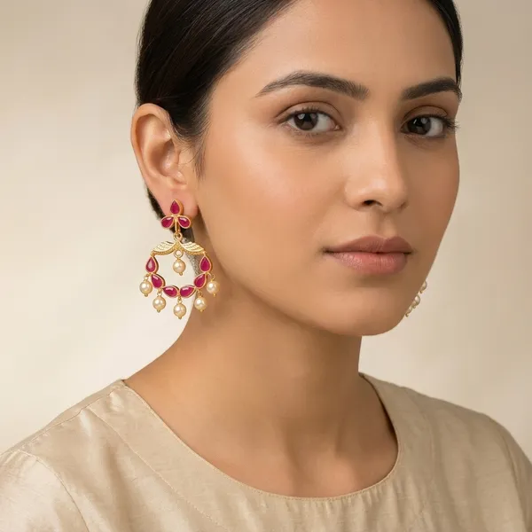 14_Ct_Polki_Handmade_Gold-Plated_Ruby_Pearl_Chandelier_Earrings_For_Women