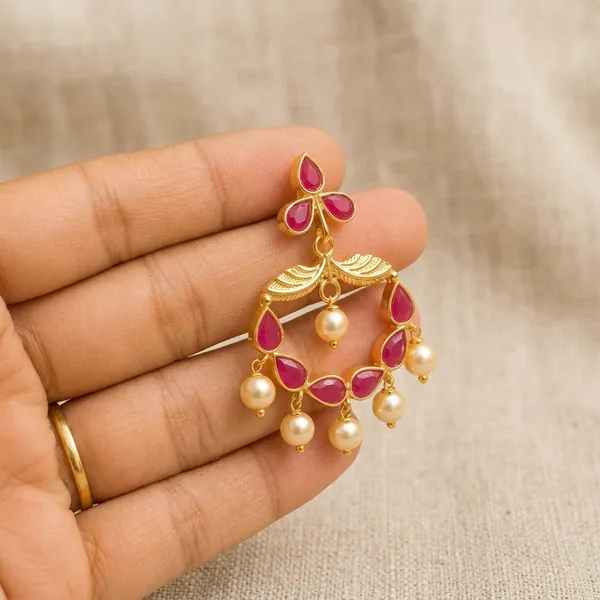 14_Ct_Polki_Handmade_Gold-Plated_Ruby_Pearl_Chandelier_Earrings_For_Women