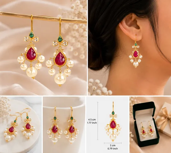 14_Ct_Polki_Handmade_Gold_Plated_Red_Stone_Pearl_Drop_Earrings_For_Women