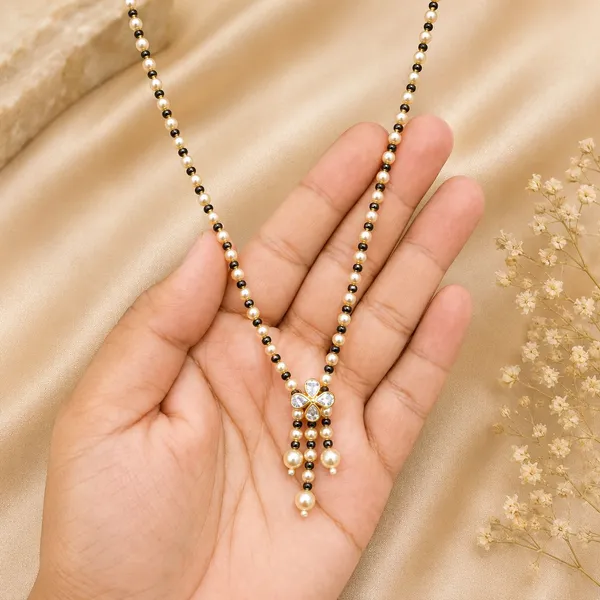 14_Ct_Polki_Handmade_Gold_Black_Beaded_Mangalsutra_With_Pearl_Pendant_For_Women