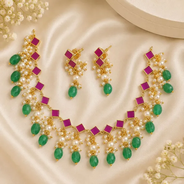 14_Ct_Polki_Handmade_Gold_Plated_Green_And_Pink_Stone_Pearl_Necklace_Set_For_Women