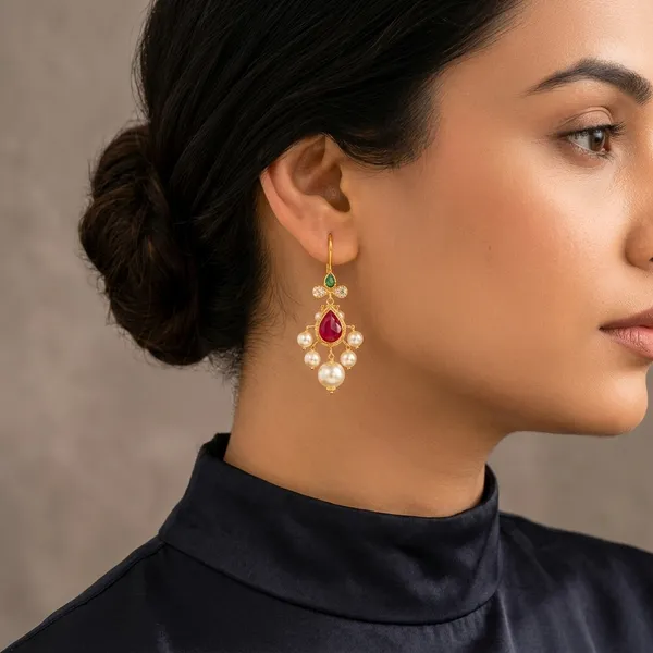14_Ct_Polki_Handmade_Gold_Plated_Red_Stone_Pearl_Drop_Earrings_For_Women