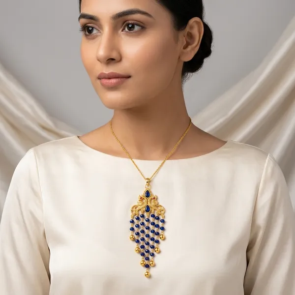 Gold_Plated_Blue_Stone_Peacock_Design_Pendant_For_Women