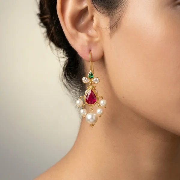 14_Ct_Polki_Handmade_Gold_Plated_Ruby_Emerald_Pearl_Drop_Earrings_For_Women