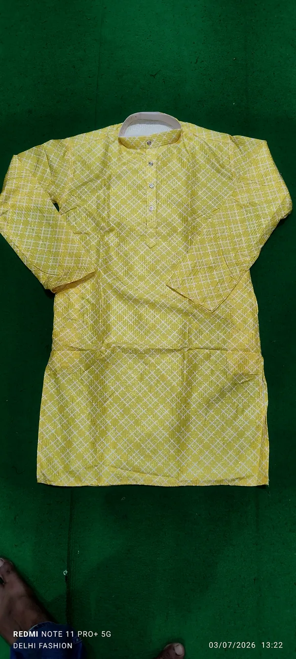 Yellow_Printed_Mandarin_Collar_Kurta_for_Men