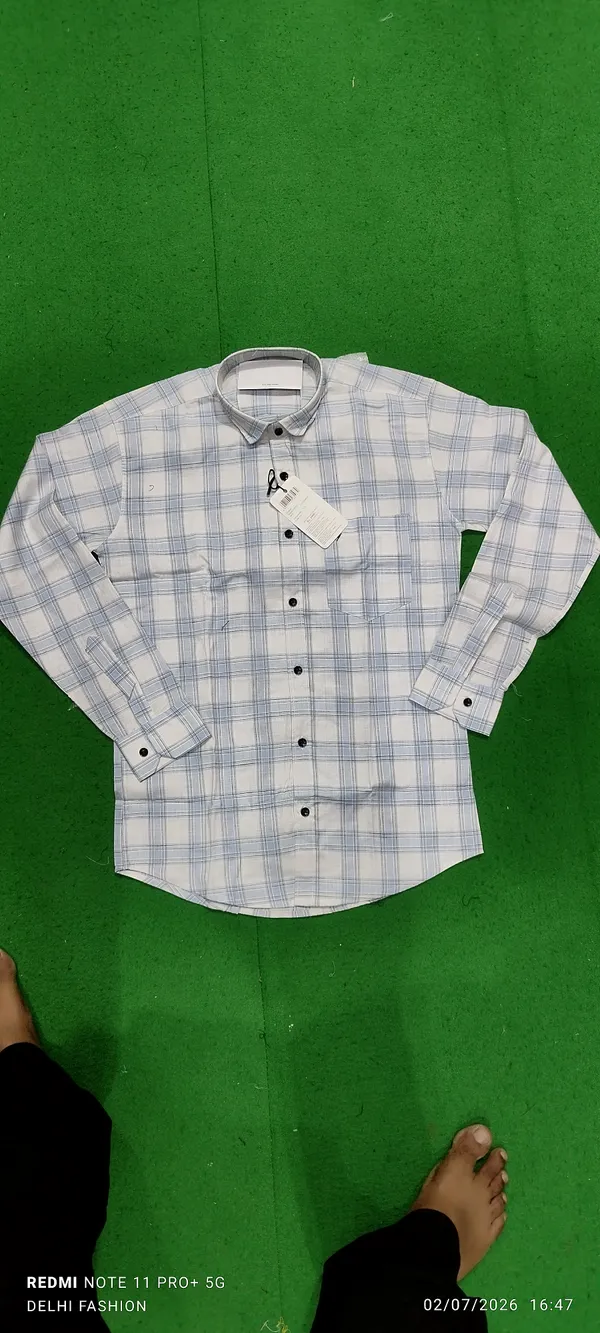 White_Blue_Plaid_Long_Sleeve_Shirt_for_Men