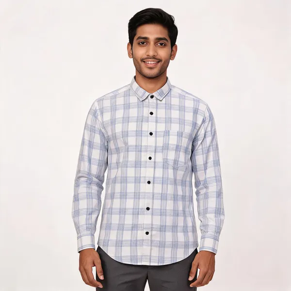 White_&_Blue_Cotton_Check_Shirt_For_Men
