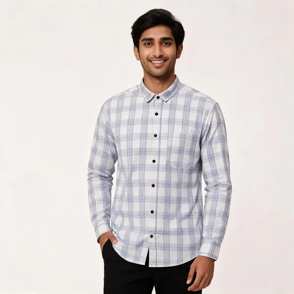 White_&_Blue_Cotton_Check_Shirt_For_Men