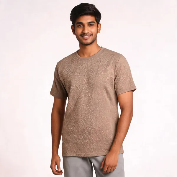 Beige_Denim_Washed_T-Shirt_For_Men