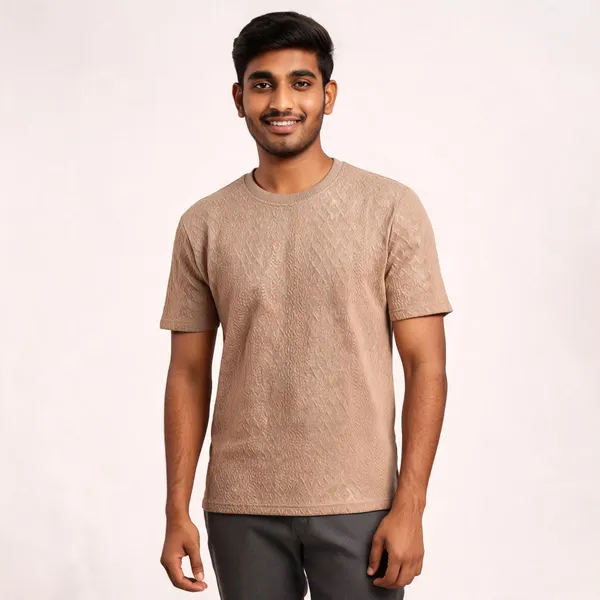 Beige_Denim_Washed_T-Shirt_For_Men
