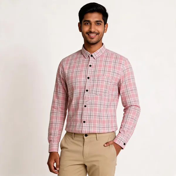 Pink_Cotton_Oxford_Check_Shirt_For_Men