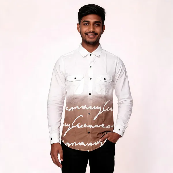 White_&_Brown_Cotton_Double_Colour_Shirt_For_Men