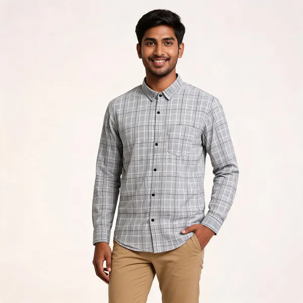 Light_Grey_Cotton_Oxford_Check_Shirt_For_Men