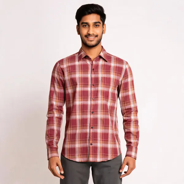 Maroon_Oxford_Fabric_Check_Shirt_For_Men