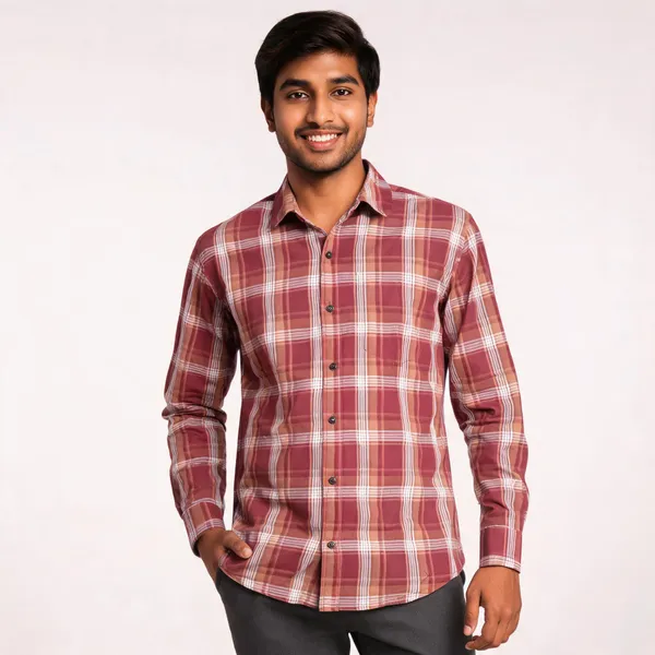 Maroon_Oxford_Fabric_Check_Shirt_For_Men