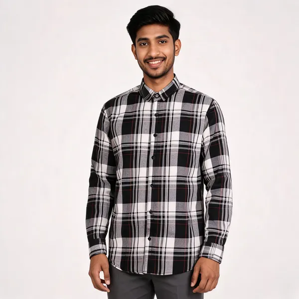 Black_Cotton_Oxford_Fabric_Check_Shirt_For_Men