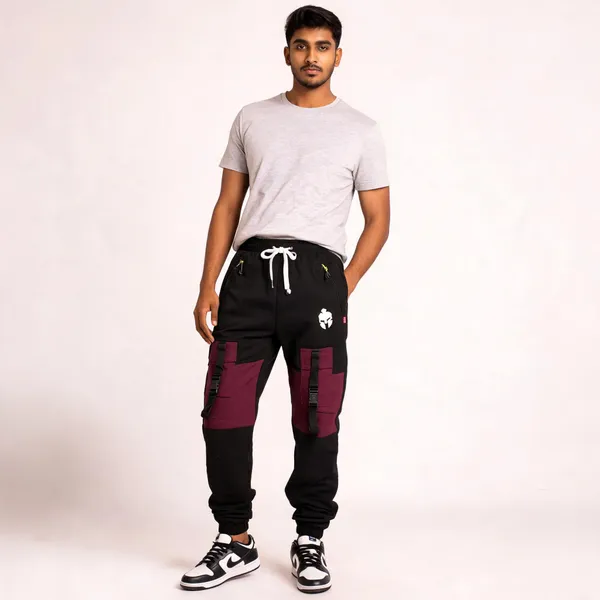 Black_Burgundy_Ns_Fabric_Cargo_Pants_For_Men