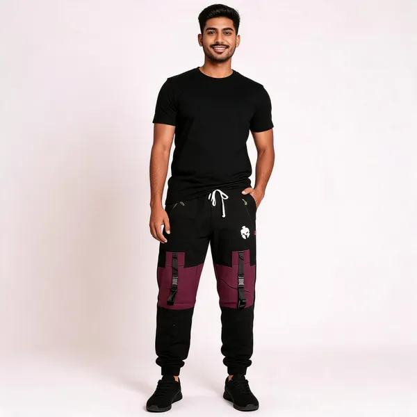 Black_Burgundy_Ns_Fabric_Cargo_Pants_For_Men