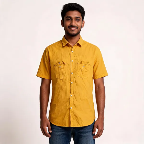 Yellow_Cotton_Half_Sleeve_Shirt_For_Men
