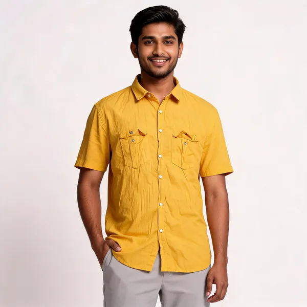 Yellow_Cotton_Half_Sleeve_Shirt_For_Men