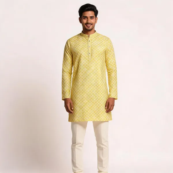 Yellow-Green_Party_Wear_Kurta_For_Men
