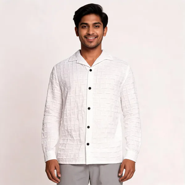 White_Popcorn_Fabric_Shirt_For_Men