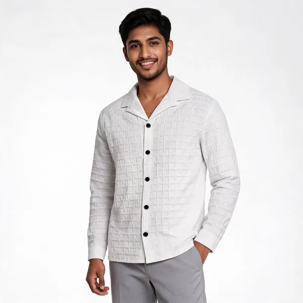 White_Popcorn_Fabric_Shirt_For_Men