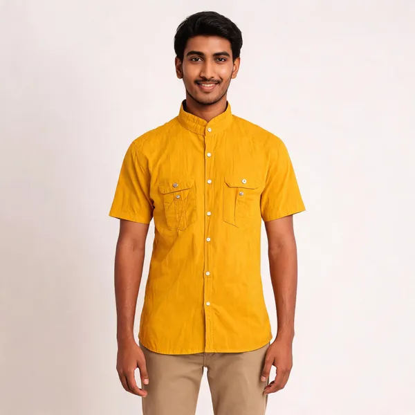 Yellow_Cotton_Rfd_Half_Sleeve_Shirt_For_Men