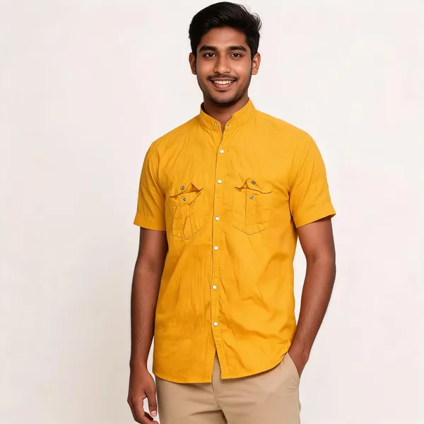 Yellow_Cotton_Rfd_Half_Sleeve_Shirt_For_Men